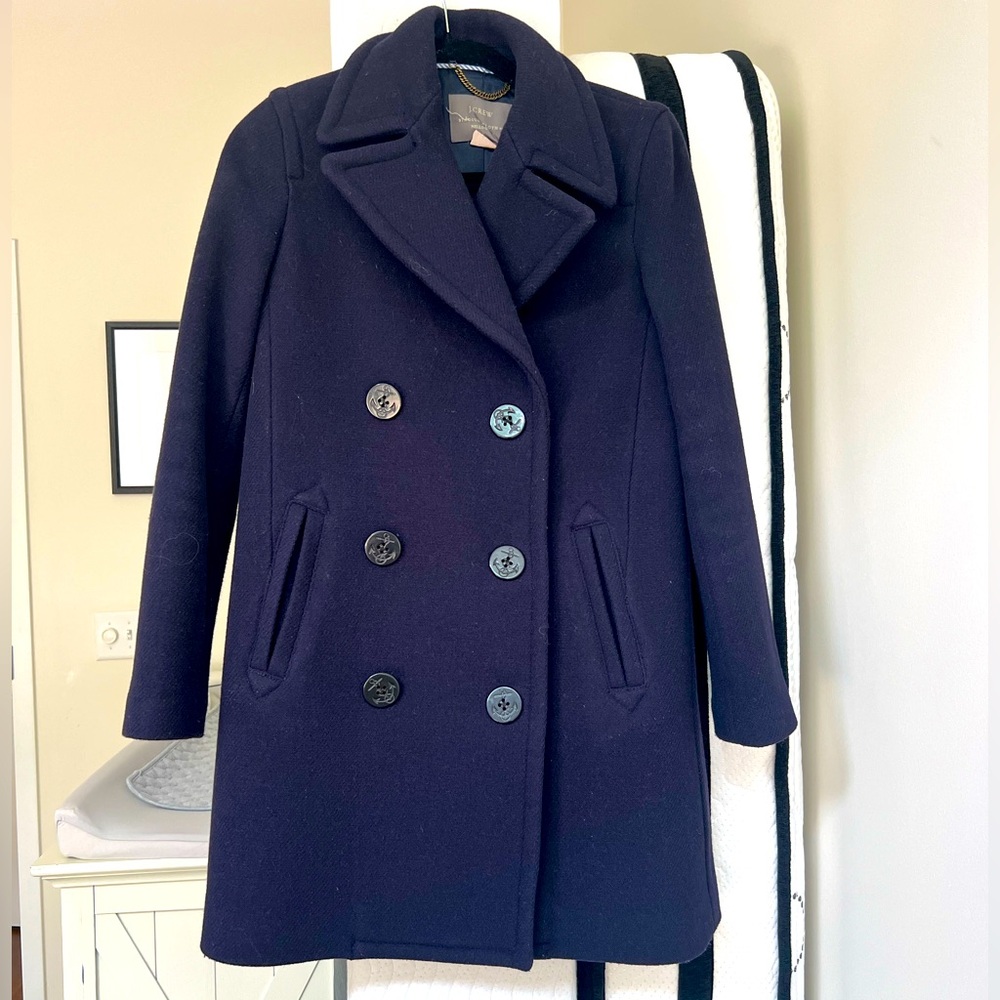 J Crew Stadium Cloth Captains Coat Nello Gori Wool Navy Blue Size 0